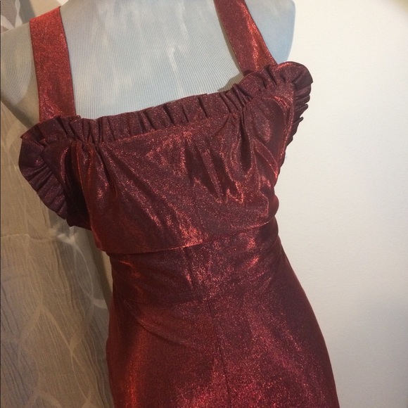 Vintage handmade red shimmer jump suit 1970s - Picture 2 of 8